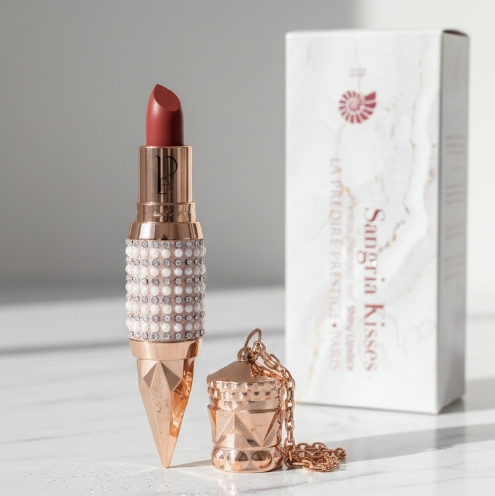 La Predire Prestige Paris Sangria Kisses Lipstick - Elegant Red Chain Necklace
